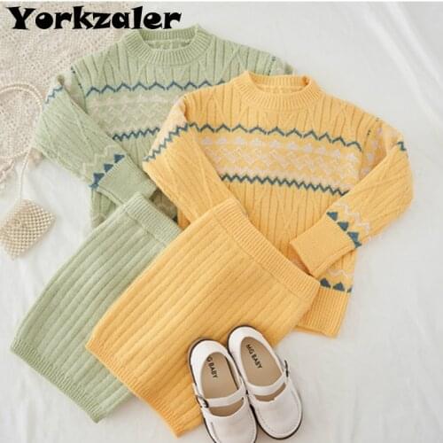 Girls Autumn 2020 Sweaters Baby Girls 2 Piece Sweater Sets New Childrens Autumn Knitted Tops and Pencil Skirt Fashion Wear