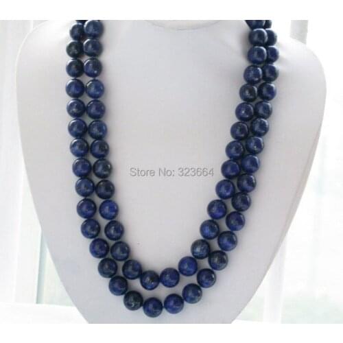 Nature 2row 24" 14mm blue round lapis lazuli bead necklace