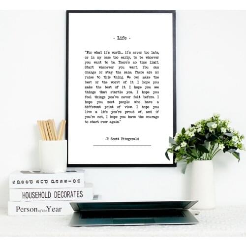 For What its Worth Quote Print Scott Fitzgerald Poem Poster Modern Inspirational Wall Art Canvas Painting Picture Home Decor