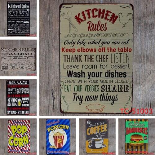 Kitchen Rules Only Take What You Can Eat Vintage Metal Tin Sign Bar Rules PopCorn Hamburgers Hot Coffee for Kitchen Decoration