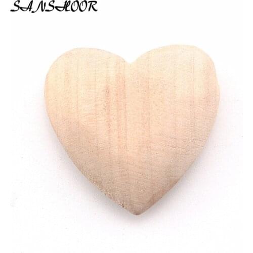 SANSHOOR 40mm*40mm Heart Shaped Unpainted Wood Slices Natural Embellishments DIY Crafts MT-004 100pcs/lot
