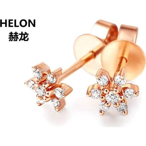 Solid 14k White Gold SI/H Full Cut Natural Diamonds Stud Earrings Flower Women Earrings Party Engagement Wedding Fine Jewelry