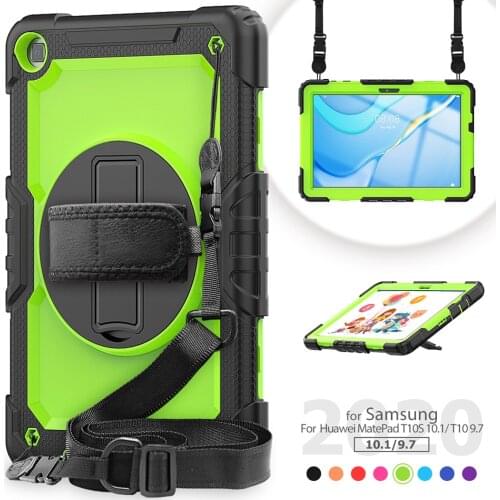 360 Rotation Kickstand Silicone Case with Screen Protector for Huawei Matepad T10 T10S Shockproof Cover+Shoulder Strap
