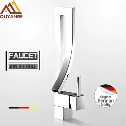 Quyanre Chrome Orange Square Basin Faucets Waterfall Basin Mixer Tap Single Handle Mixer Tap 360 Rotation Toilet Basin Faucet