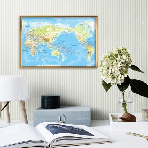 Canvas World Map Wall Art 84*59cm Decorative Topographic World Atlases Maps Posters and Prints for School Office Home Supplies