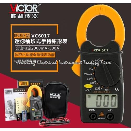 Fast arrival VICTOR 6017 VC6017 pocket type digital clamp meter pincers table 500A clamp ammeters 2A