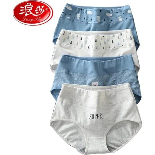 LANGSHA 5Pcs/lot Women Panties High Waist Breathable Soft Cotton Girls Underwear Seamless Briefs Women Cute Print Sexy Lingerie