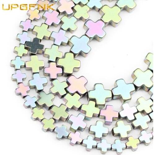 UPGFNK 6/8/10mm Natural StoneLight Purple Cross Hematite Spacer Loose Beads For Jewelry Making Diy Bracelet necklace Findings