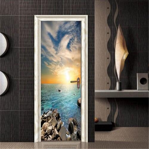2PCS/SET Seaside Door Sticker DIY Peel and Stick Wallpaper Waterproof Posters Vinyl Beach Wall Mural Decal Home Decor deurposter