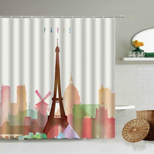 Color World Famous Architecture Shower Curtain Paris London New York Bathroom Wall Decoration With Hook Waterproof Screen Set