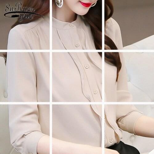 Korean Style Women Solid Long Sleeve Women Tops and Blouse Mujer De Moda 2019 Office Ladies Tops White Shrit Women 6604 50