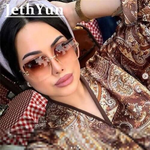 Women Fashion Celebrity Brown Square Sunglasses Tinted Retro Women Shades Mens Luxury Rimless Sun Glasses Gradient