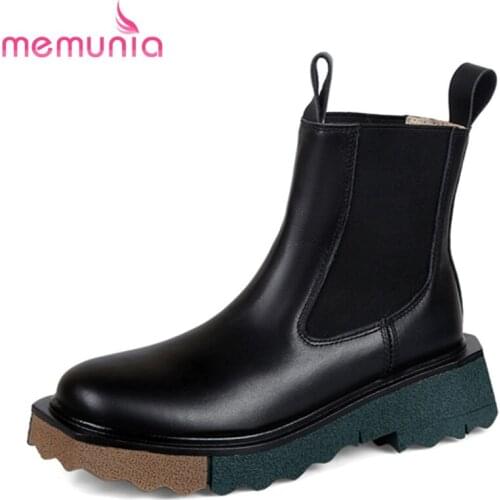 MEMUNIA 2022 Hot Sale Genuine Leather Shoes Women Square Heel Fashion Cool Winter Ankle Platform Slip-On Ladies Boots