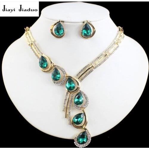 Jiayijiaduo Wedding Jewelry Sets for Women Gold Color Necklace Earrings Sets Parure Bijoux Femme Red Crystal Dress Accessories