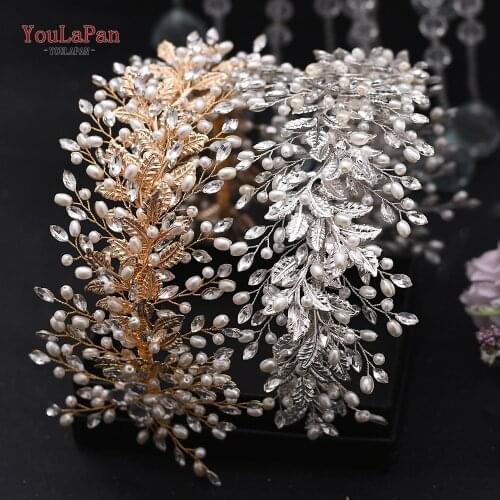 YouLaPan HP322 Elegant Pearl Bridal Head Hoop Alloy Leaf Hairbands Silver Gold Headpiece Handmade Woman Wedding Hair Accessories