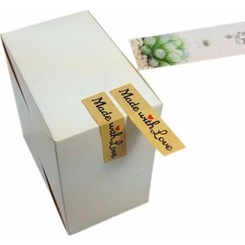 100 Pcs/lot Made With Love Leather Rectangular Sealing Sticker For Gift Packaging