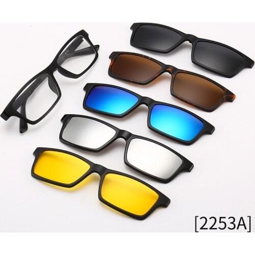 5 in 1 Retro Round Magnetic Polarized Clip-on Driving Sunglasses Eyeglass Frames