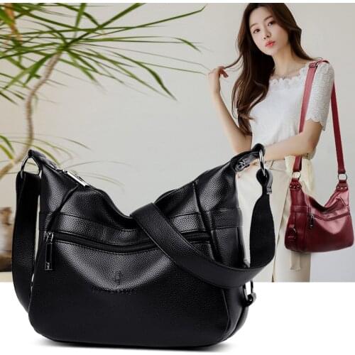 Designer Soft Pu Leather Women Handbag Simple Black Shoulder Bag Vintage Crossbody Hand Bag Female Solid Color Messenger Bag Sac