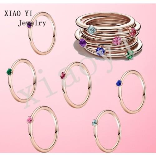 XIAOYI 2021 NEW 11 New Year gift transfer lucky single zircon multi-color series Couples fold wear ring jewelry of high quality