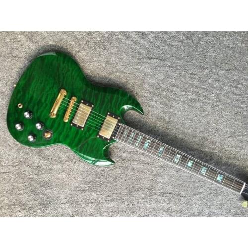 Custom shop electric guitar mahogany wood body and neck with qulited maple top green color sg guitar