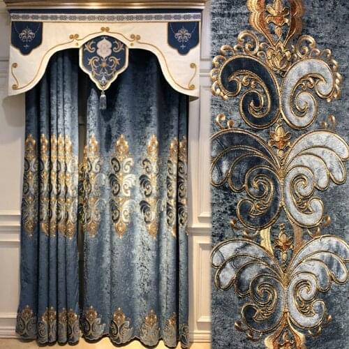 European Luxury Thick Half shading Curtains For Living Room Bedroom Embroidered Tulle Blue Curtain Hotel Luxury Home Decor