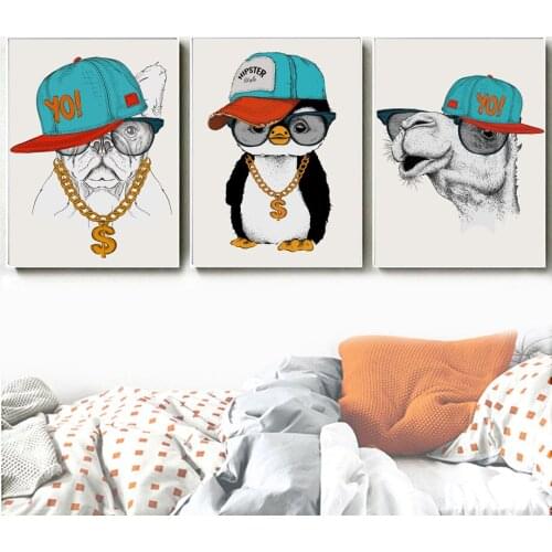 Funny Animal Penguin Camel In Hat Canvas Painting Wall Art Nordic Posters and Prints Wall Pictures for Living Room Decoration