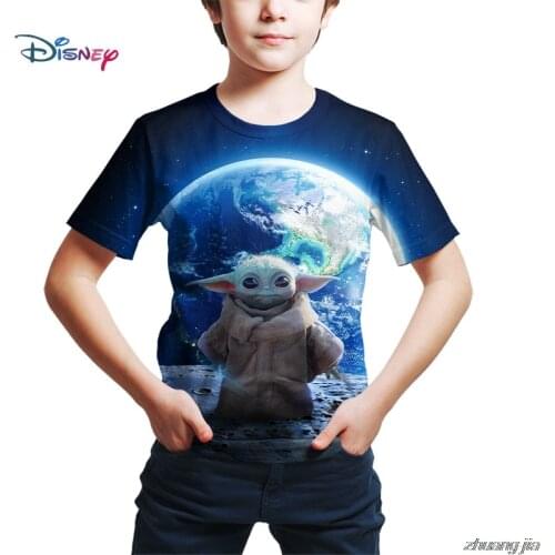 Kawaii Summer disney clothing Short Sleeve Cool Star Wars The Mandalorian T Shirt Children Tee Shirt Baby Yoda 3D Printed Tops