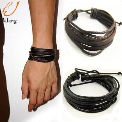 2020 Hot hand-woven Fashion Jewelry Leather Braided Rope Wristband Wrap multilayer men bracelets & bangles for women