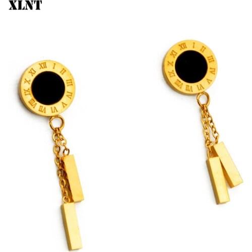 XLNT Hot Sale Brand Jewelry Gold Color Drop Earrings Roman Numeral 316L Stainless Steel Earrings For Women Female Gift Bijoux