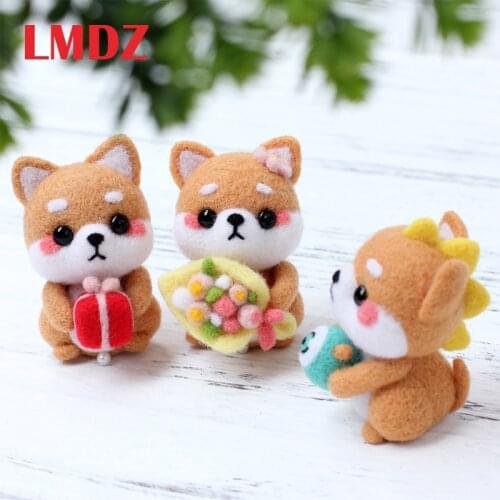 LMDZ 1Pcs Felt DIY Package Girls Naughty Cute Dog Pets Handmade Toy Doll Wool Felt Poked Kitting Non-Finished DIY Wool Felting