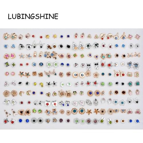 LUBINGSHINE Women 100 Pairs /Lot Cute Acrylic Crystal Small Stud Earrings Sets Girl Child Birthday Jewelry Christmas Gift