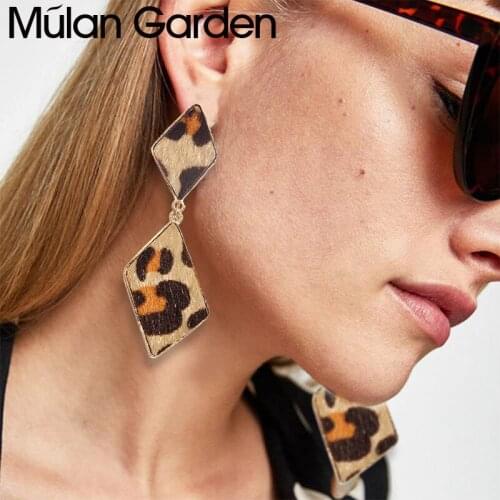 M&G Trendy Leopard Faux Leather Earrings for Women Rhombus Pendant Drop Earrings Fashion Jewelry Accessories Hot Sale Girl Gift
