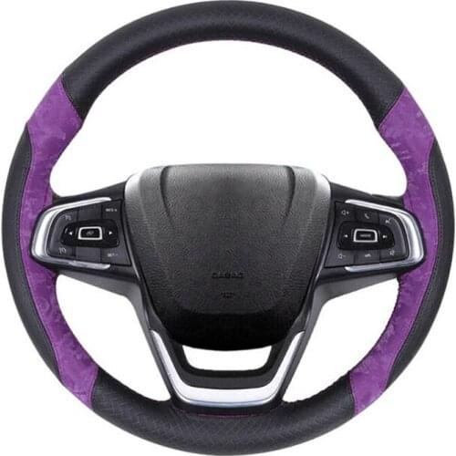 Embossing DIY Steering Wheel Cover Genuine Leather braid on the steering-wheel of Car With Needle and Thread Interior accessorie