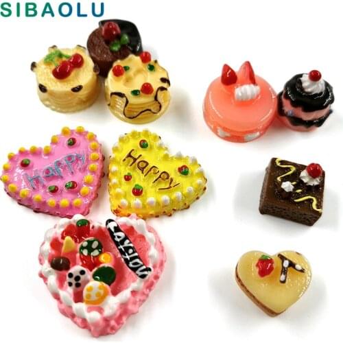 2pcs cherry Birthday Cake Miniature Figurine Artificial dollhous Home Decoration garden Cartoon food model DIY toy resin craft