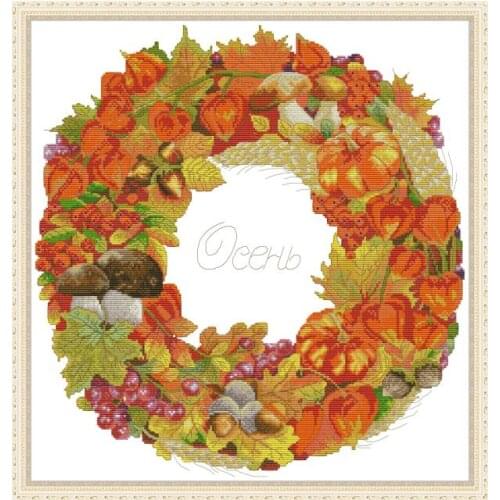 Wreath-Autumn Fruits cross stitch kit aida 14ct 11ct count print canvas cross stitches needlework embroidery DIY handmade