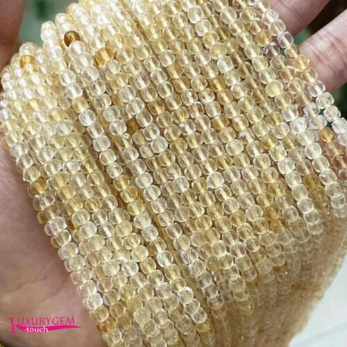 Natural Citrines Yellow Crystal Stone Loose Beads High Quality 4mm Faceted Square Shape DIY Gem Jewelry Accessories 38cm a3505