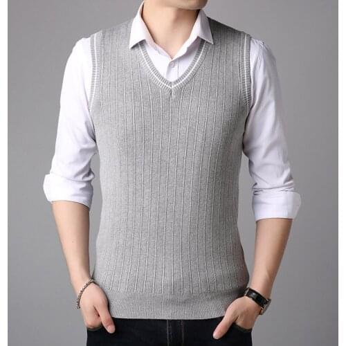 New Arrival Autumn Winter Arrival Solid Color Sweater Vest Men Cashmere Sweaters Wool Pullover Men V-Neck Sleeveless Jersey
