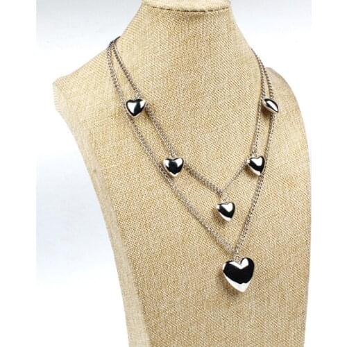 New double layer necklace sweater chain fashion girl peach heart pendant necklace 2020 women jewelry