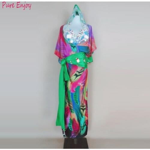 New Women Belly Dance Costume Set Bra Robe Headband Belt Leggings Outfits Sexy Carnival Oriental Dance Suit Handmade