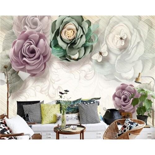Beibehang papel de parede Beautiful aesthetic Ou wallpaper retro three-dimensional floral sofa TV background wall wallpaper 3d