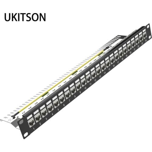 24 Ports 1U Patch Panel FTP LAN With CAT7 CAT6A CAT6 RJ45 Shielded Keystone Jack 19" Inch Rackmount Wall Mount Network Bracket