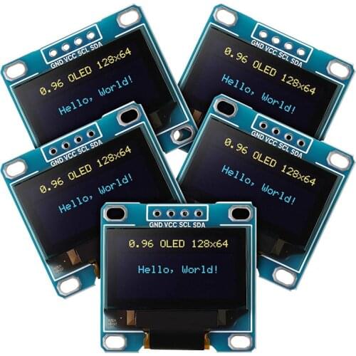 5 Pcs 0.96 Inch OLED Module 12864 128X64 Yellow Blue SSD1306 Driver I2C IIC Serial Self-Luminous Display Board