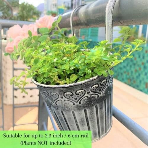 Hanging Flower Pots Balcony Planters Railing Hanging Small Galvanized Metal Fence Planters for Outdoor Plants 10 Pack