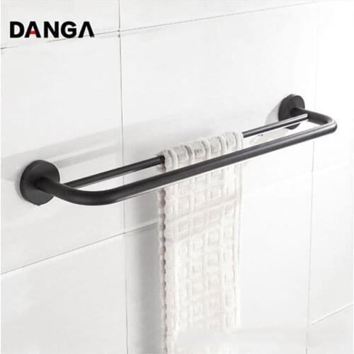 Storage Rack Round Towel Rack Double Towel Rod 304 Stainless Steel Shower Rod Wall-mounted Towel Shelf Bathroom Accessories