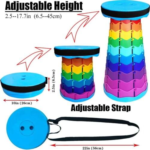 Portable Folding Collapsible Retractable Telescopic Camping Stool Folding Height Adjustable Stools (Rainbow)