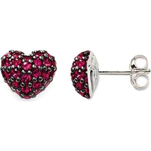 Silver Plated Zirconia-pave Red Heart-shaped Ear Studs Earrings, Most Fashion Glam Good Jewelry Soul Gift Earings for Women Girl