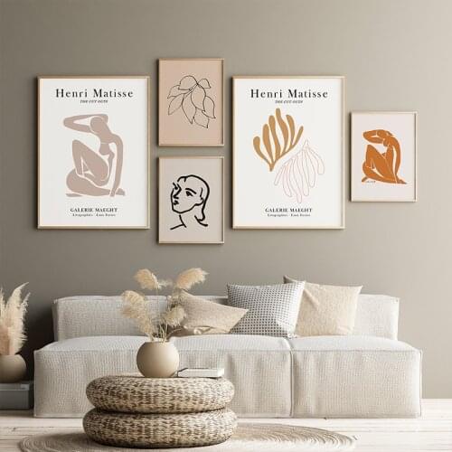 Simple Scandinavian small fresh abstract lines beauty geometric vase leaf art decorative painting print poster mural corridor