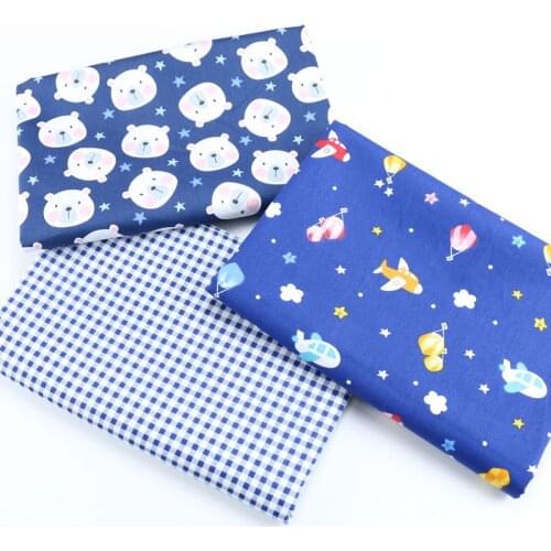 Printed Bear Airplanes & Balloon Plaid Twill 100% Cotton Fabric, DIY Patchwork Cloth,Sewing Quilting Sheet Fabric For Baby Child