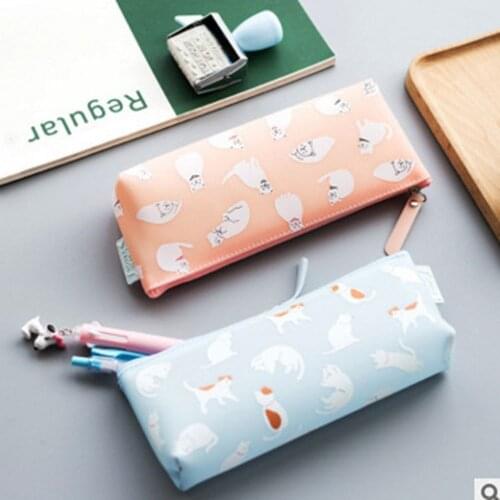 1Pcs Cat Silicone Pencils Case Kawaii Girl Pencils Bags Durable Large Capacity School Supplies Stationery Pen Storage New