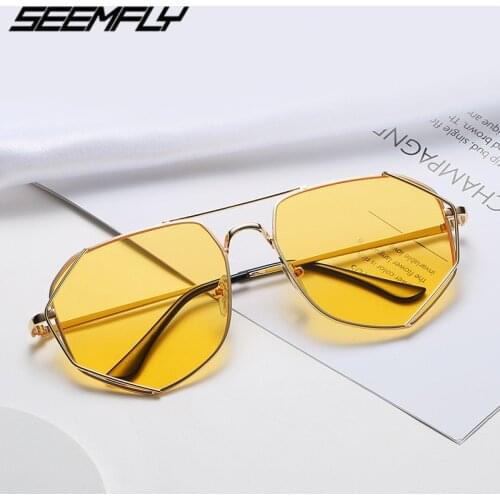 Seemfly Sunglasses Women Men Fashion Metal Frame Sun Glasses Irregular Male Goggle Flat Mirror UV400 Shades Oculos Gafas De Sol